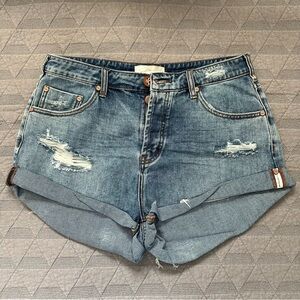 One Teaspoon Bandits Mid Waist Rise Blue Distressed Jean Shorts